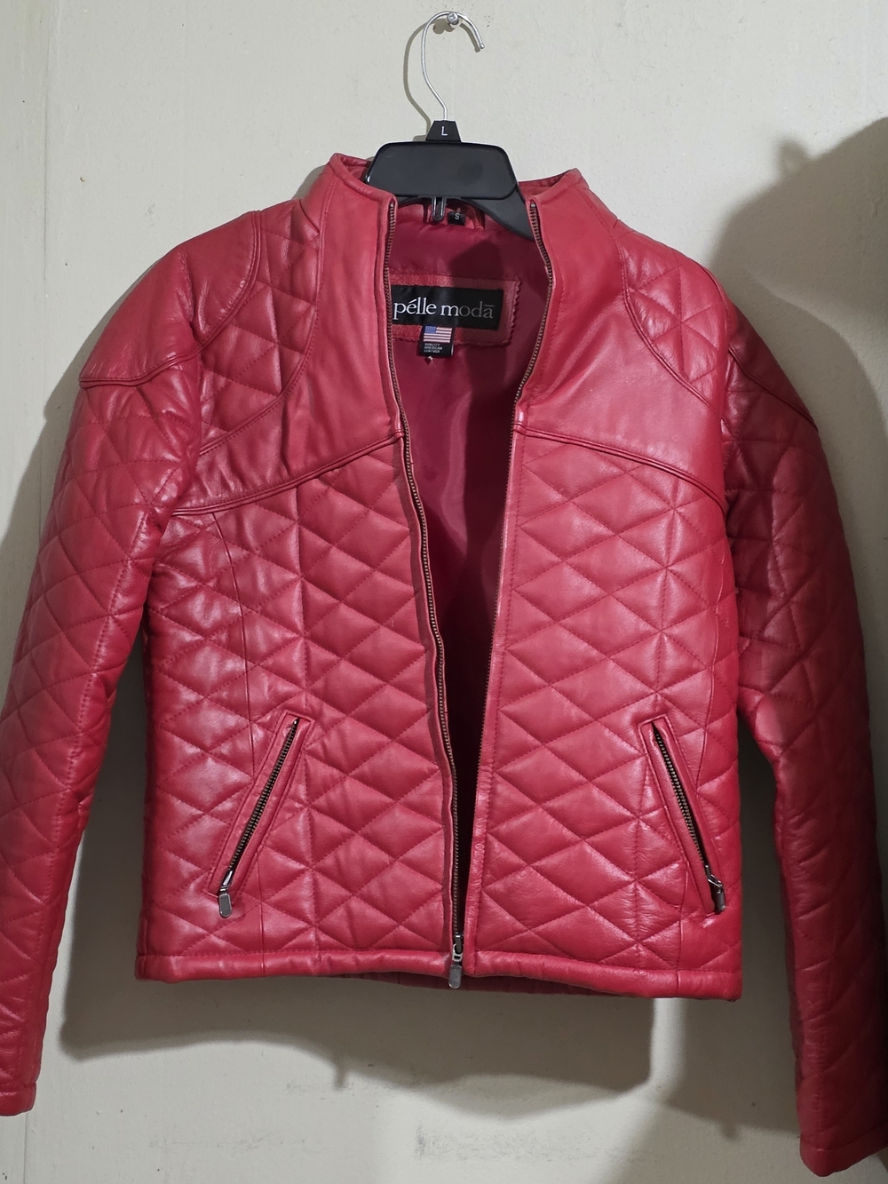 Pelle Moda Quilted Pink-Red Faux Leather Moto Jacket Used Size S